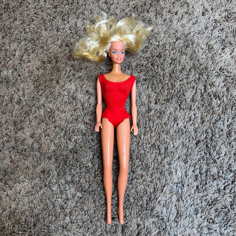 Vintage Mattel Barbie Doll Superstar Face Blonde Blue Eyes Red Swimsuit 1980's